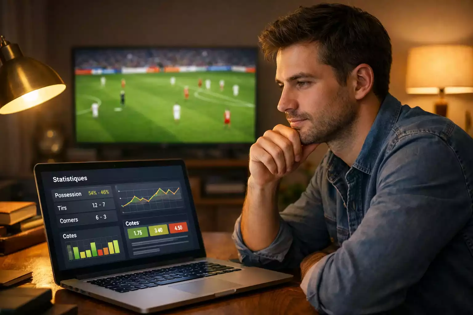 Parieur concentr&eacute; devant son &eacute;cran pendant un match