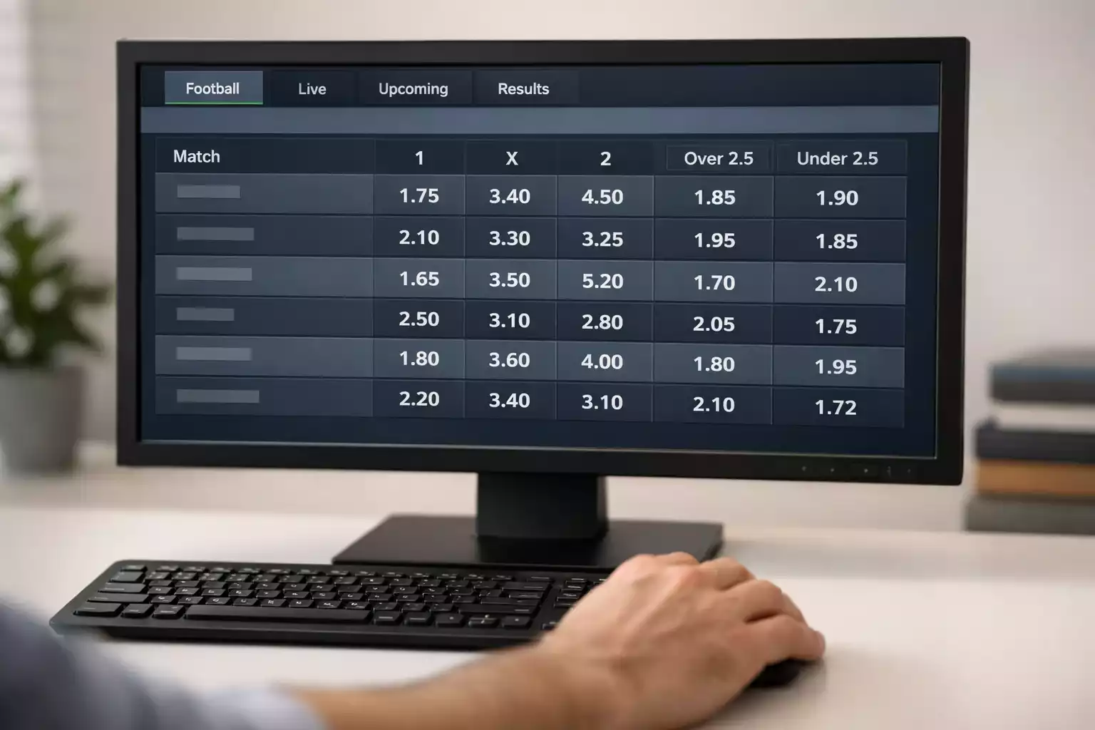 Écran d'ordinateur affichant des cotes de paris sur un match de football