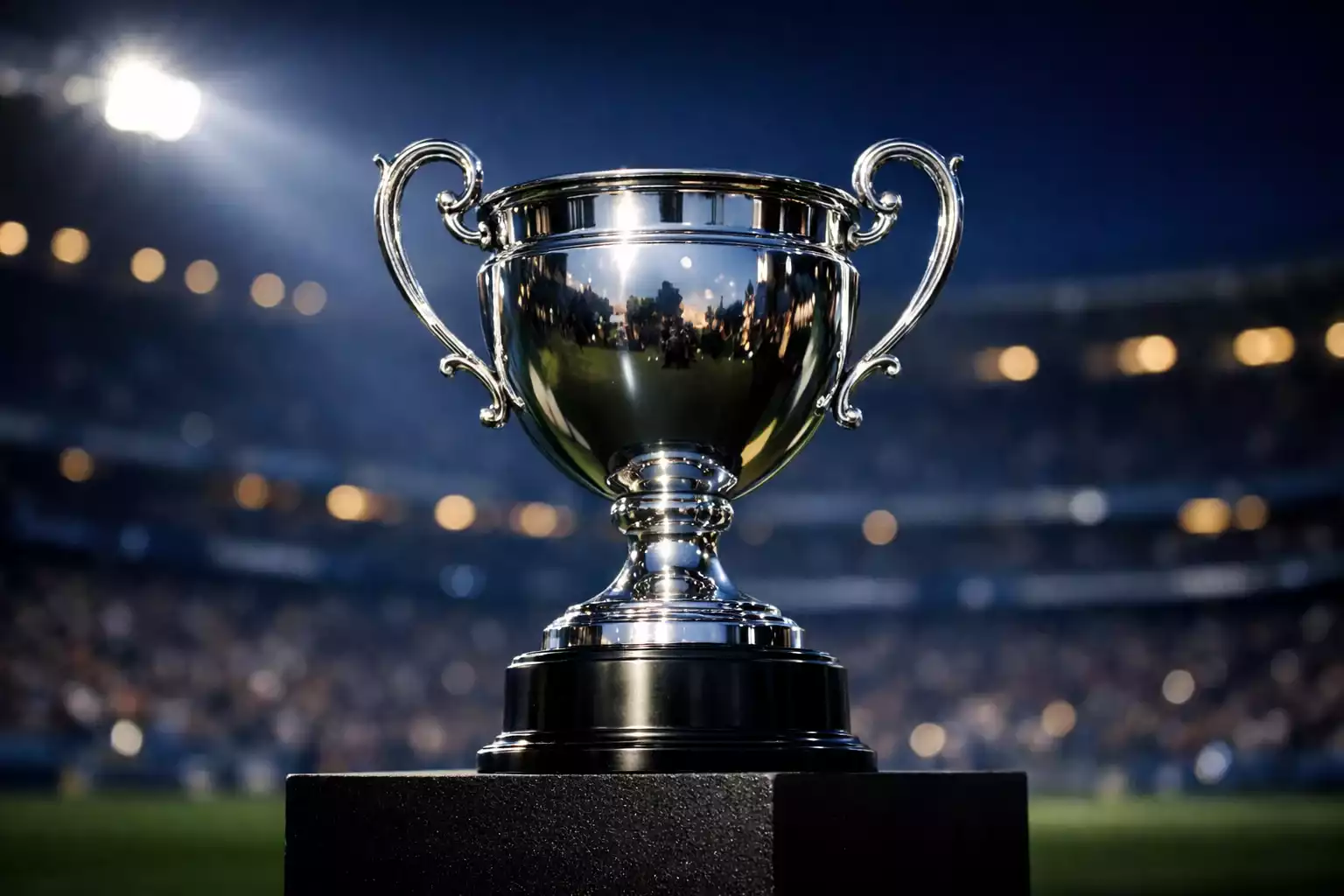 Troph&eacute;e de la Coupe de France sur fond de stade