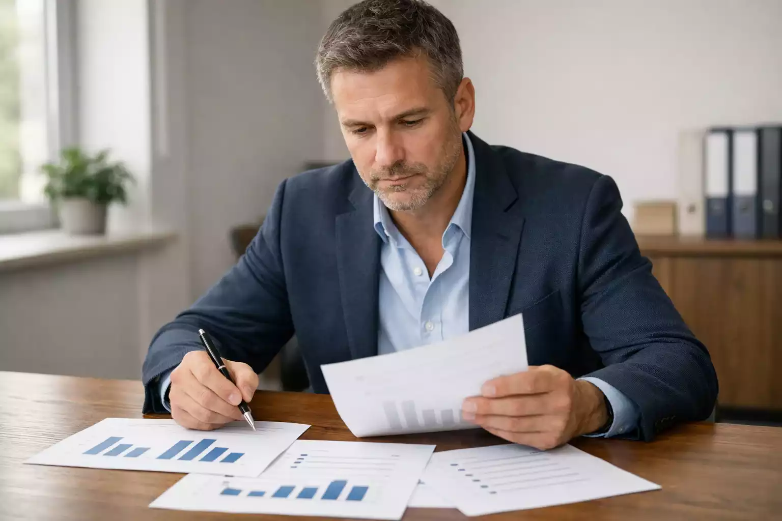 Homme analysant des documents de comparaison