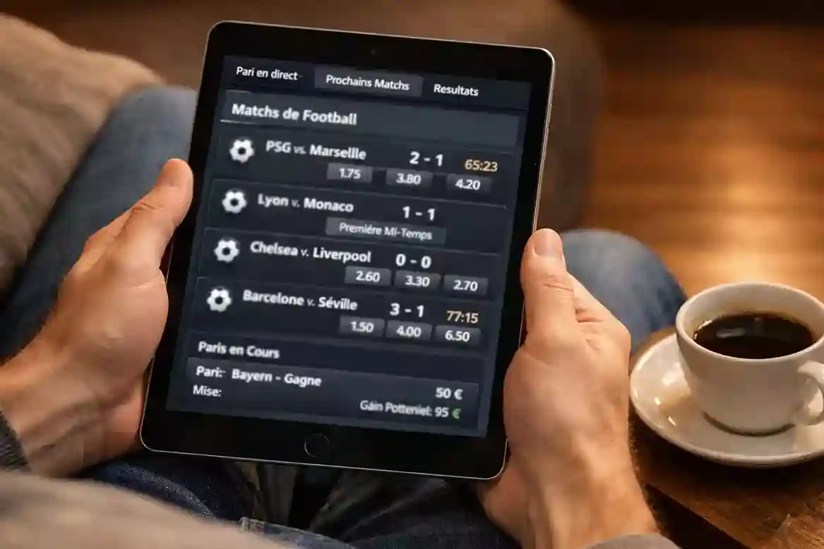 Personne analysant plusieurs matchs de football sur tablette