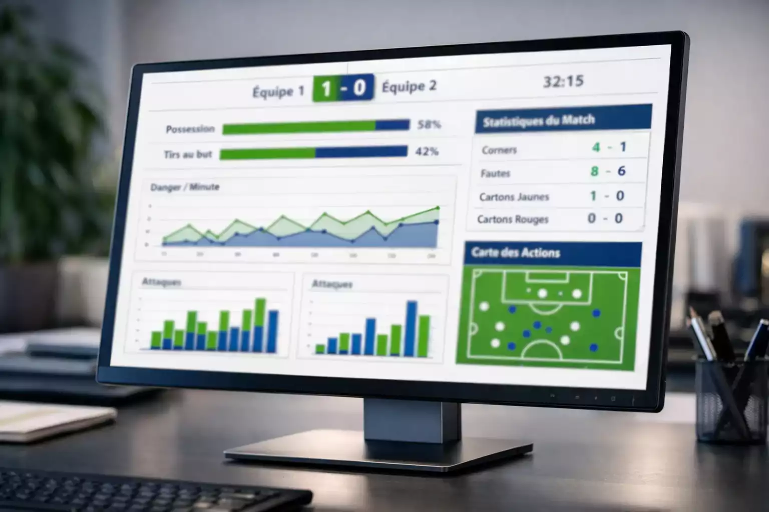 &Eacute;cran affichant des graphiques de statistiques sportives