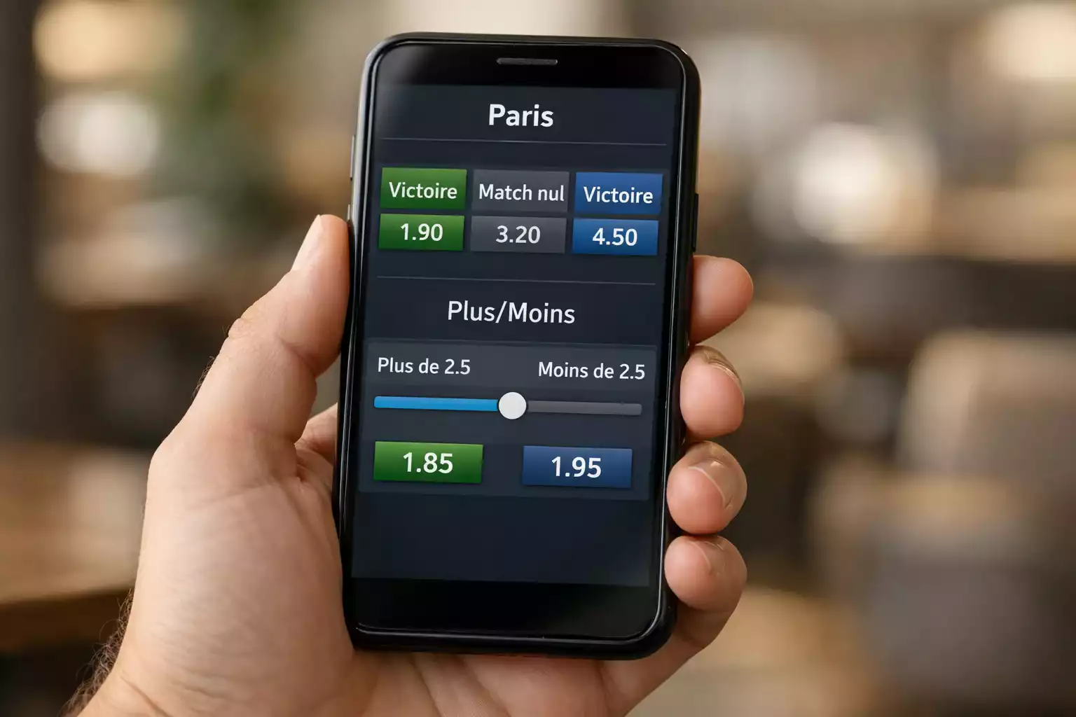 Interface de paris live avec options de mise